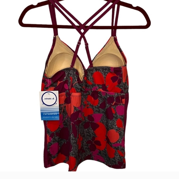 Swimsuits For All Aquabelle Tankini Top Sz 8 Floral Plunge with Strappy Back. - Picture 2 of 8